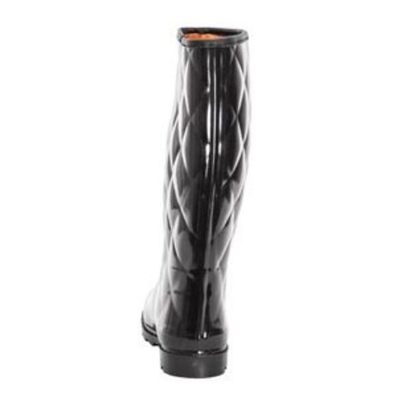 Women Rubber Rain Boots,  Black Quilted  Rainboots - Picture 3 of 4